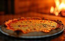 Pizza baking in an oven